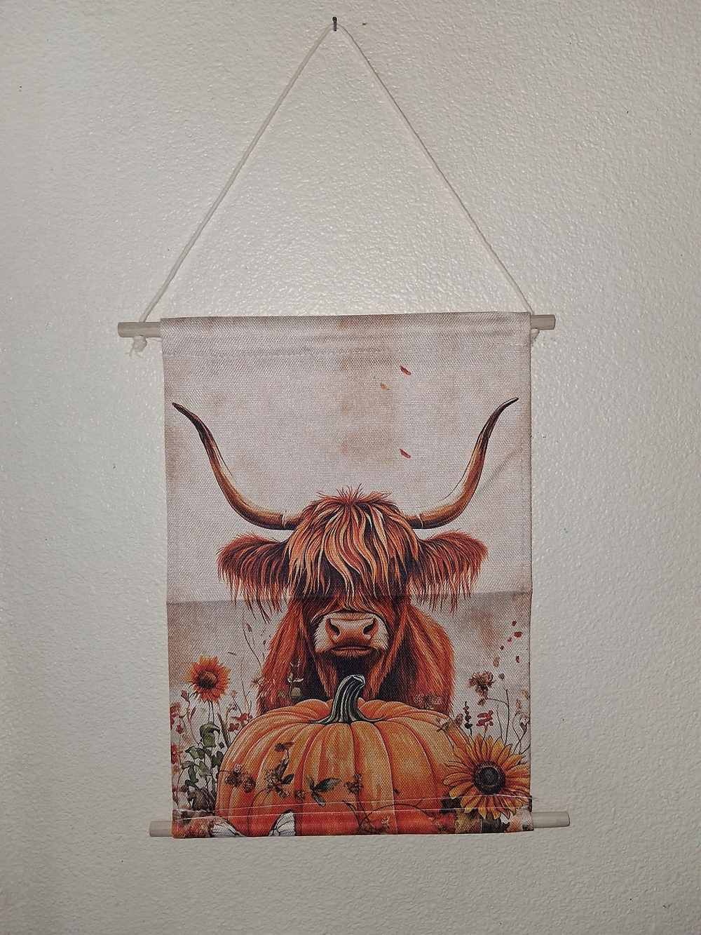 Autumn Highland Cow Wall Hanging Tapestry Farmhouse 13x18in New